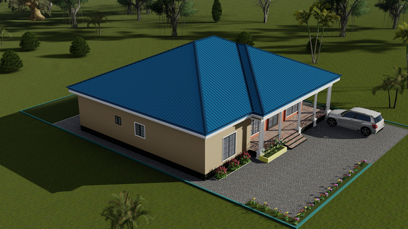 Plan de villa moderne 4 chambres avec grande véranda – Image 3