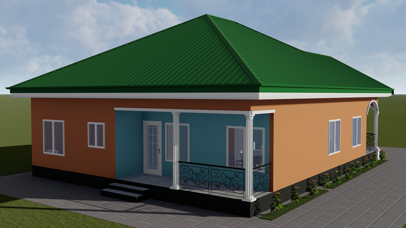 Plan de maison moderne de 2 chambres avec grand salon – Image 6