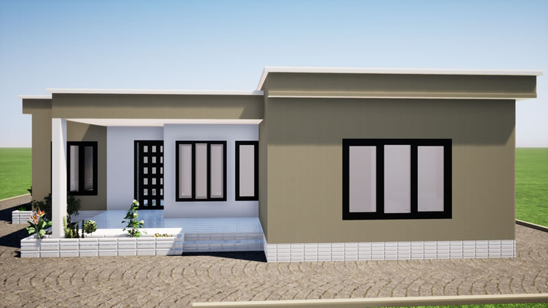 Plan de maison en L de 3 chambres modernes avec bureau – Image 2