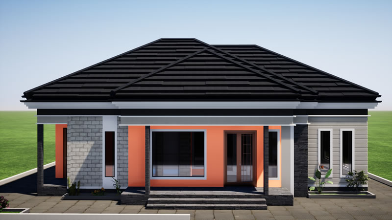 Plan de villa moderne 3 chambres avec cuisine américaine. – Image 2