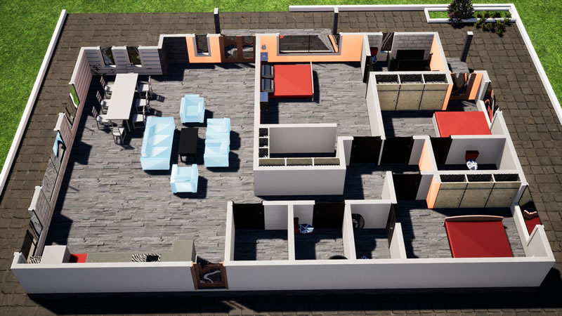 Plan de villa moderne 3 chambres avec cuisine américaine. – Image 6