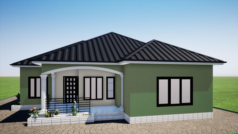 Plan de villa plain-pied de 3 chambres modernes avec bureau – Image 2