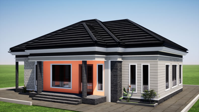 Plan villa plain-pied 3 chambres modernes avec cuisine ouverte