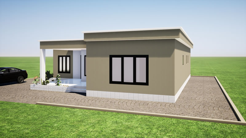 Plan de maison en L de 3 chambres modernes avec bureau – Image 3