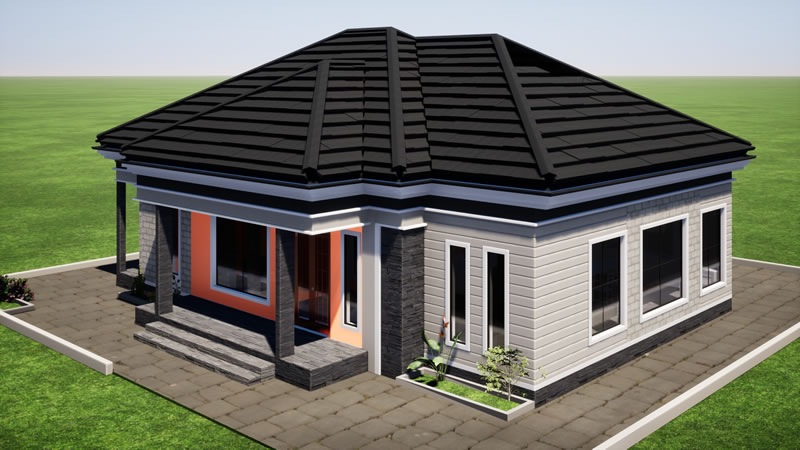Plan de villa moderne 3 chambres avec cuisine américaine. – Image 3
