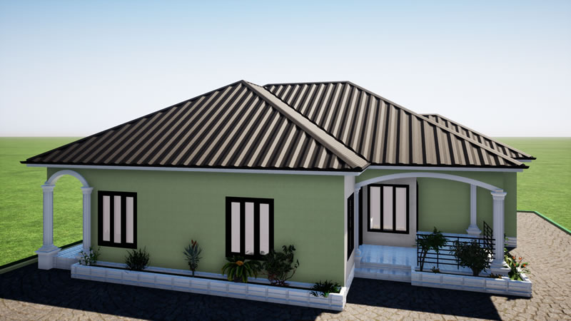 Plan de villa plain-pied de 3 chambres modernes avec bureau – Image 3