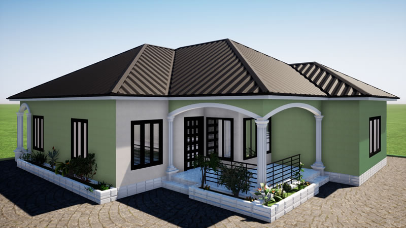 Plan de villa plain-pied de 3 chambres modernes avec bureau – Image 5
