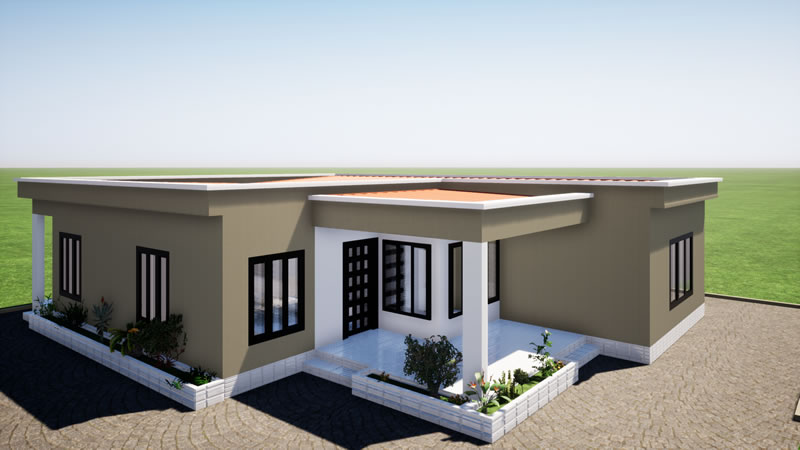 Plan de maison en L de 3 chambres modernes avec bureau – Image 4