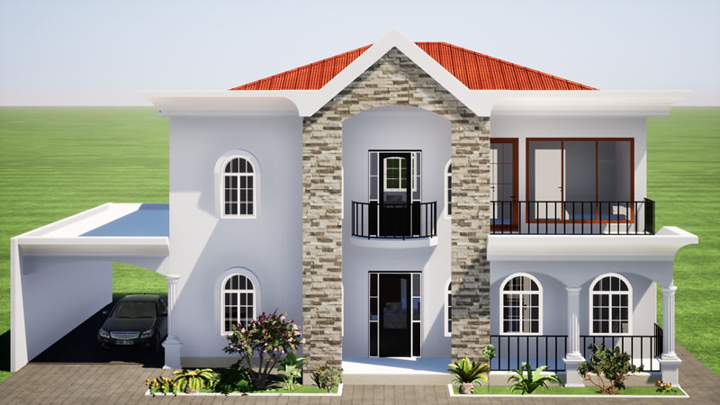 Plan duplex moderne de 5 chambres avec garage intégré – Image 2