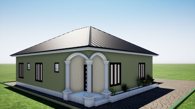 Plan de villa plain-pied de 3 chambres modernes avec bureau – Image 4