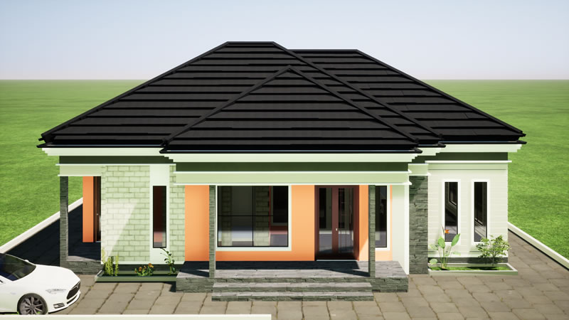 Plan de villa moderne 3 chambres avec cuisine américaine. – Image 4