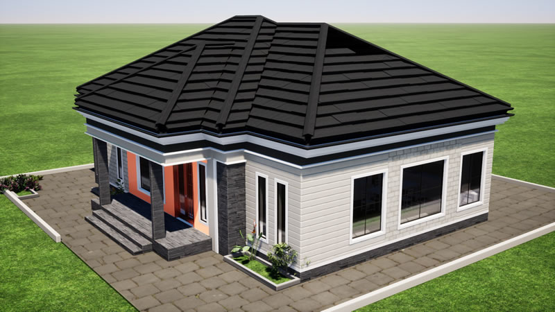 Plan de villa moderne 3 chambres avec cuisine américaine. – Image 5