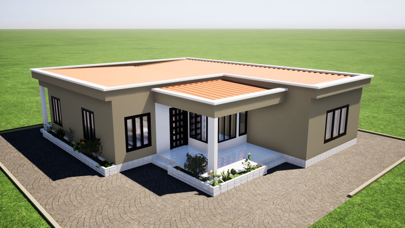 Plan de maison en L de 3 chambres modernes avec bureau – Image 5