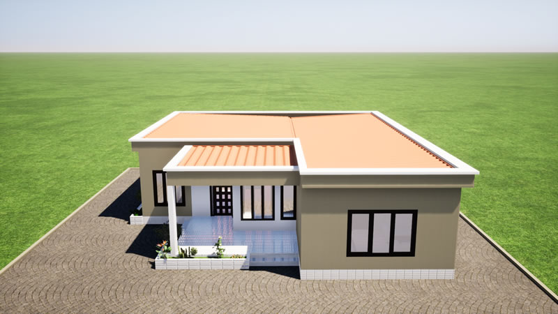Plan de maison en L de 3 chambres modernes avec bureau – Image 6