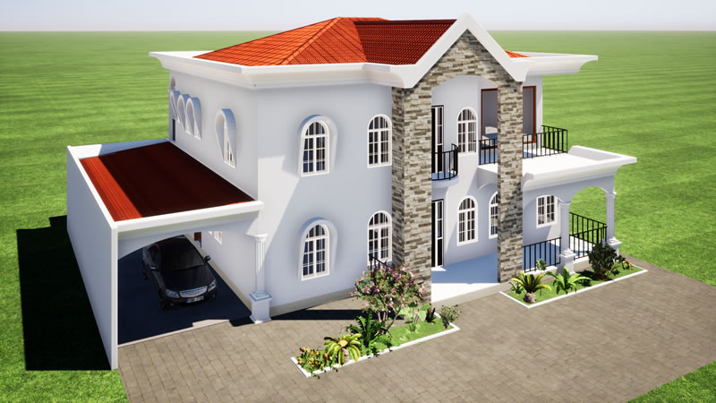 plan duplex moderne de 5 chambres avec garage et mini bar